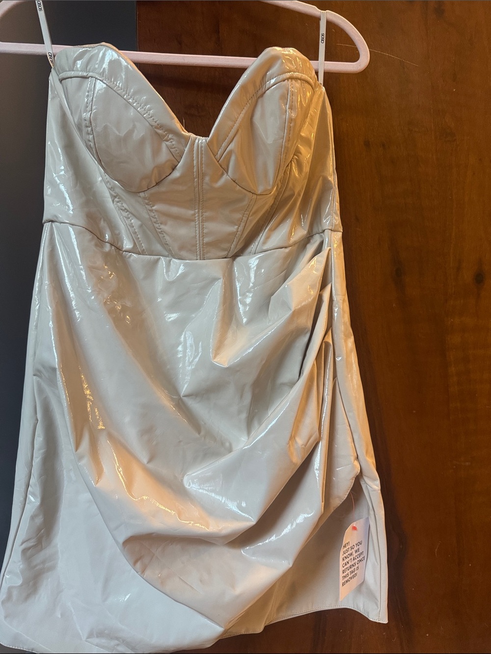 ASOS Cream Patent Strapless Sweetheart Mini Dress